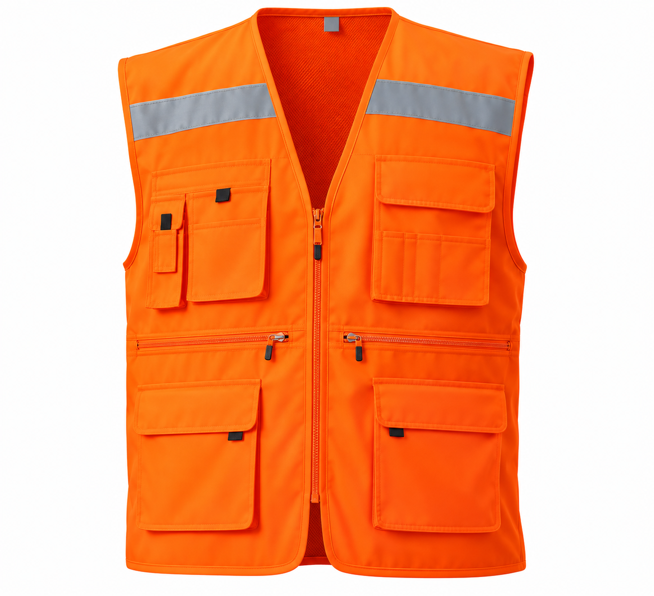 Gilet de Sécurité Orange Multi-Poches avec Zip