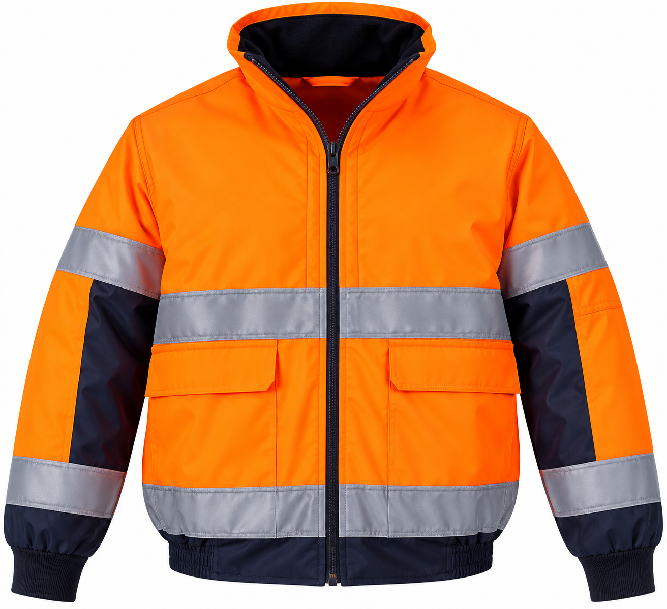 Veste Blouson de Travail Haute Visibilité Orange & Marine Bicolore